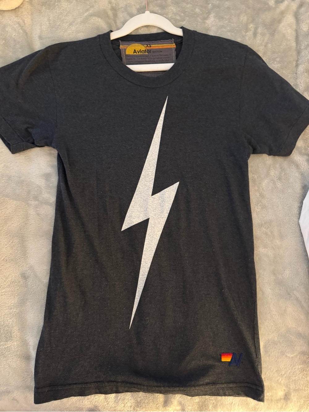 Aviator Nation Charcoal Lightning Bolt Tee - Dark Blue